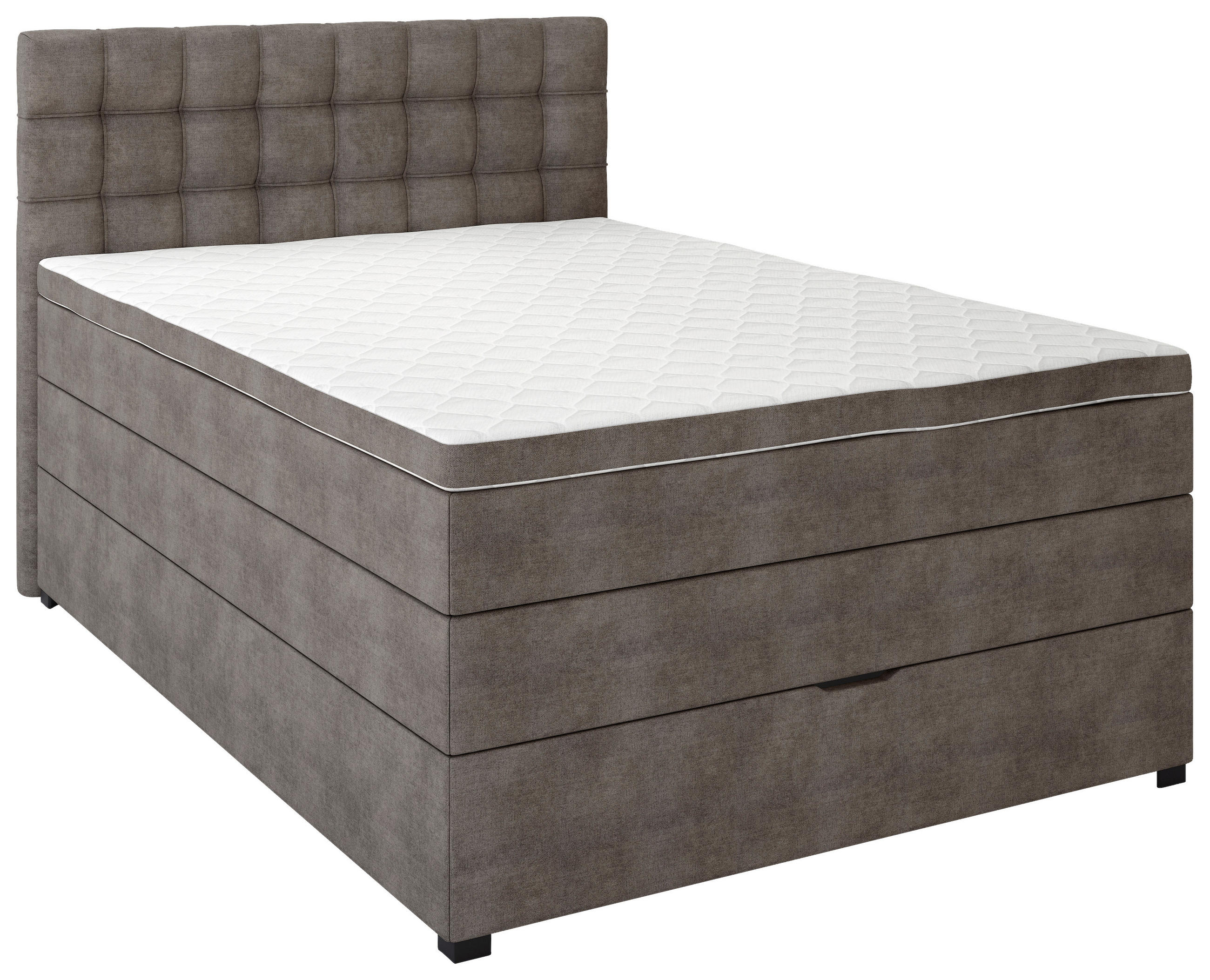 BOXSPRINGBETT 140/200 cm,  in Dunkelgrau, Matratze, Bettkasten, Topper, H3 = fest  - Dunkelgrau/Schwarz, KONVENTIONELL, Kunststoff/Textil (140/200cm) - Boxxx