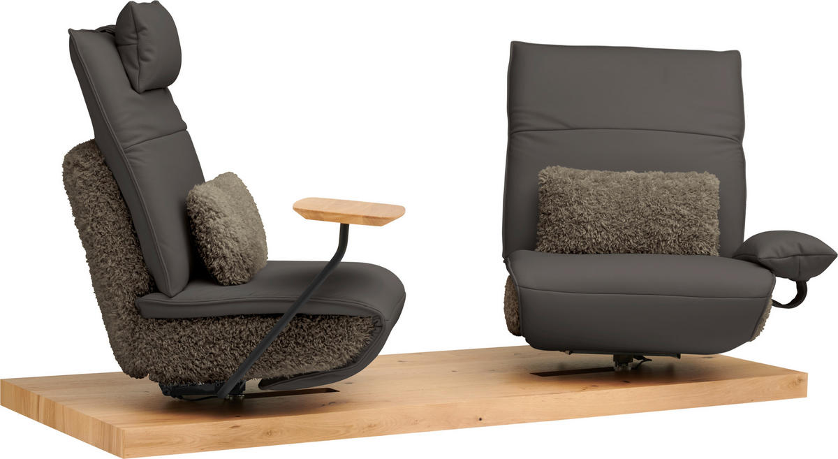 2-SITZER-SOFA  in Hochflor Echtleder Dunkelbraun, Graubraun  - Dunkelbraun/Graubraun, Design, Leder/Holz (240/65/104cm) - Koinor