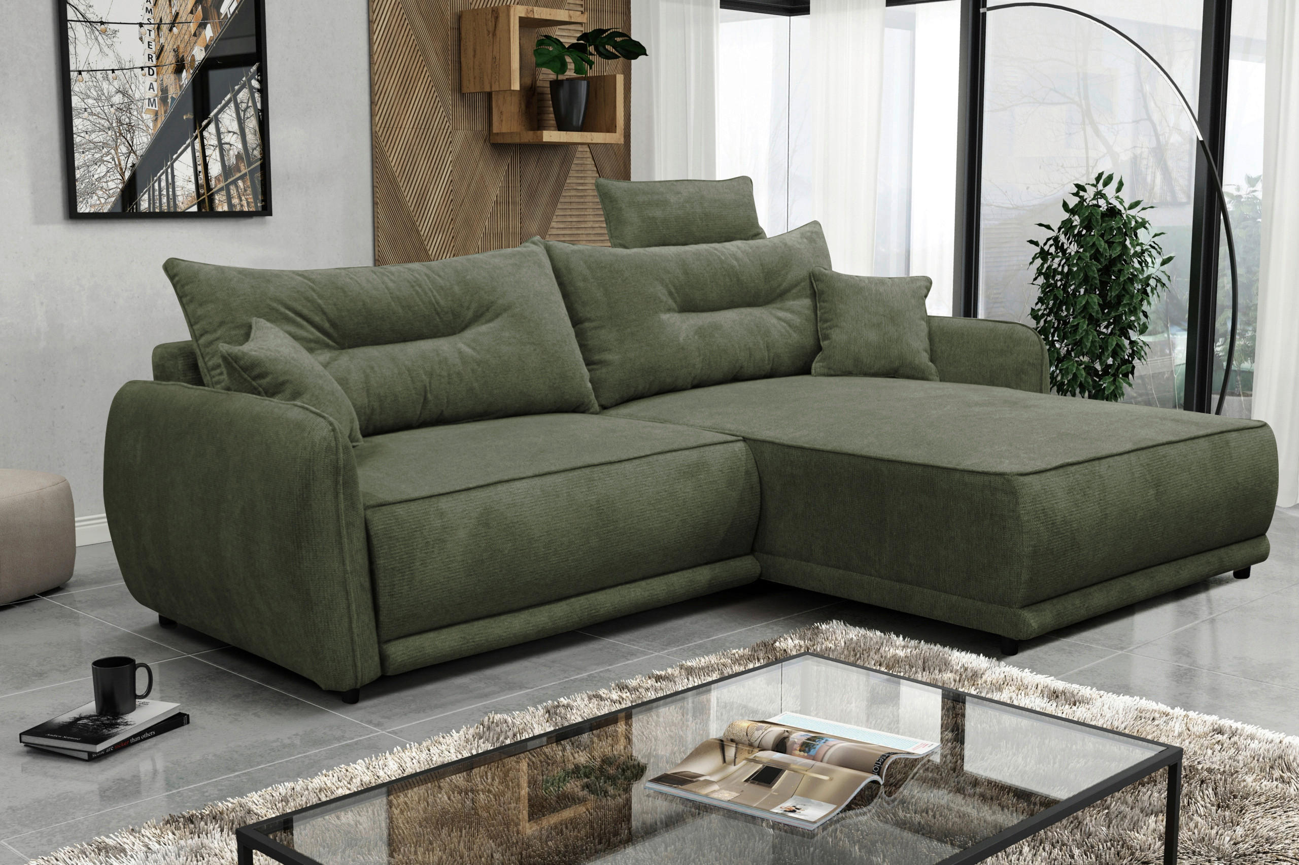 ECKSOFA in Struktur Grün  264/195 cm  - Beige/Schwarz, Design, Kunststoff/Textil (264/195cm) - MID.YOU