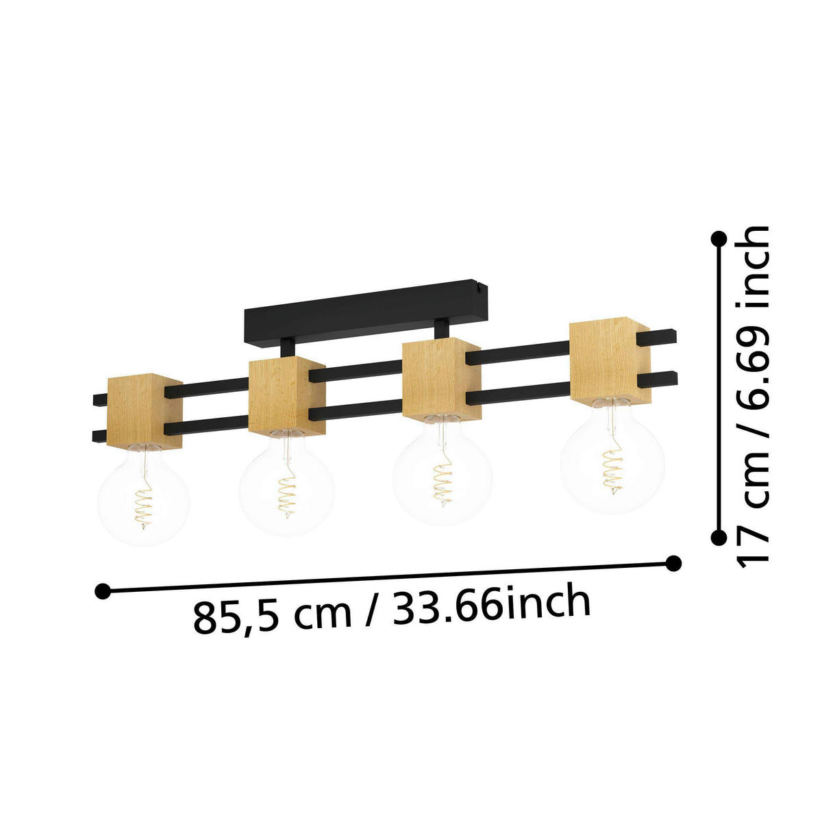 DECKENLEUCHTE    85,5/7,5/17 cm  - Schwarz/Braun, Natur, Holz/Metall (85,5/7,5/17cm) - Eglo