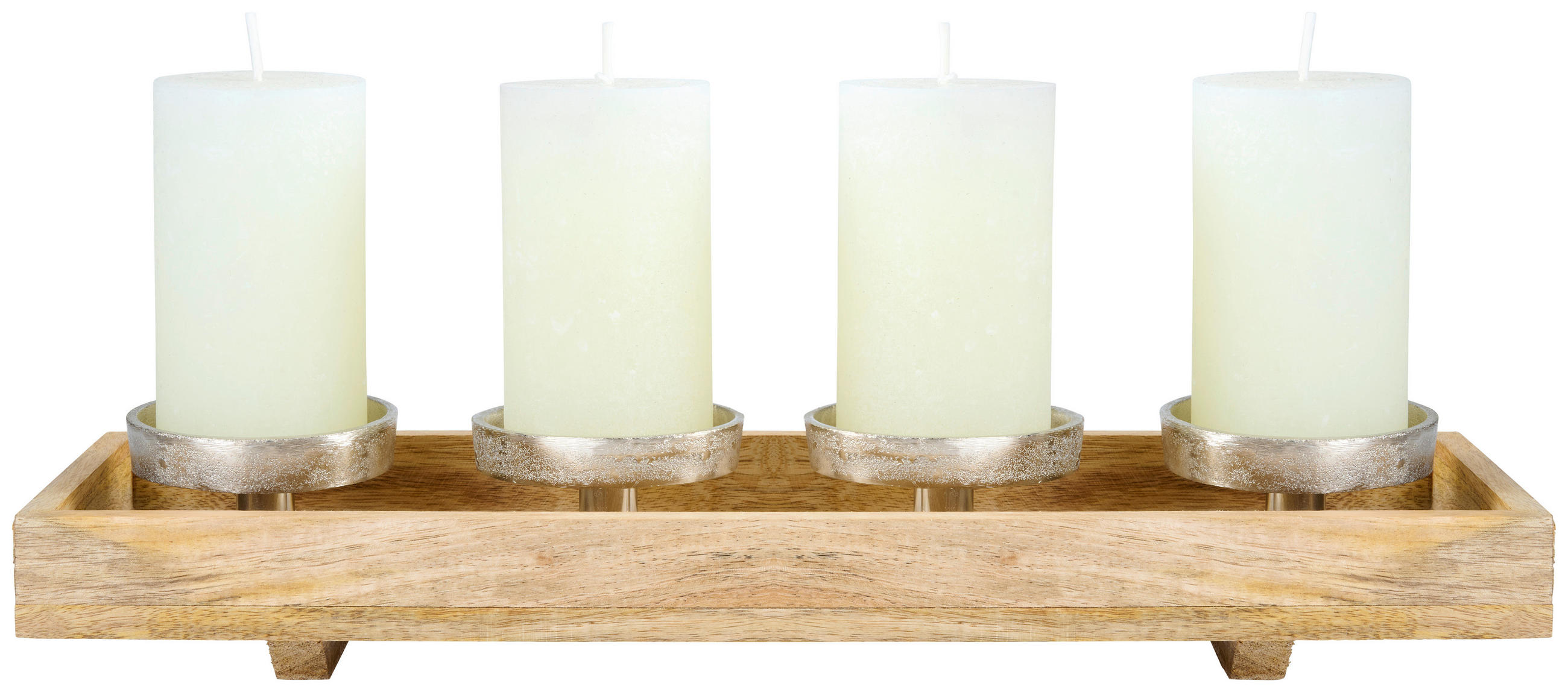 KERZENHALTER - Silberfarben/Naturfarben, LIFESTYLE, Holz/Metall (47/15/8cm) - X-Mas