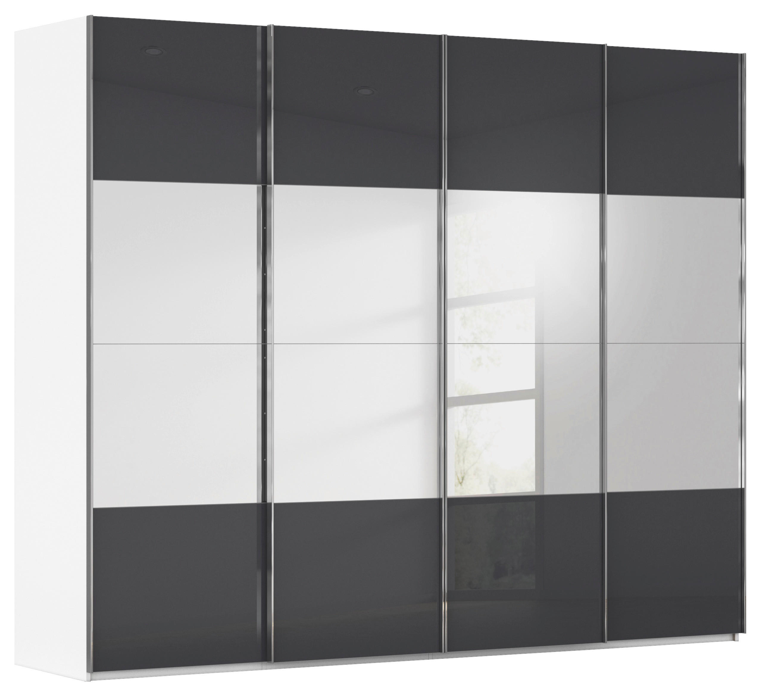 SCHWEBETÜRENSCHRANK 271/223/68 cm 4-türig Schwarz, Weiß  - Chromfarben/Schwarz, Design, Glas/Holzwerkstoff (271/223/68cm) - Novel