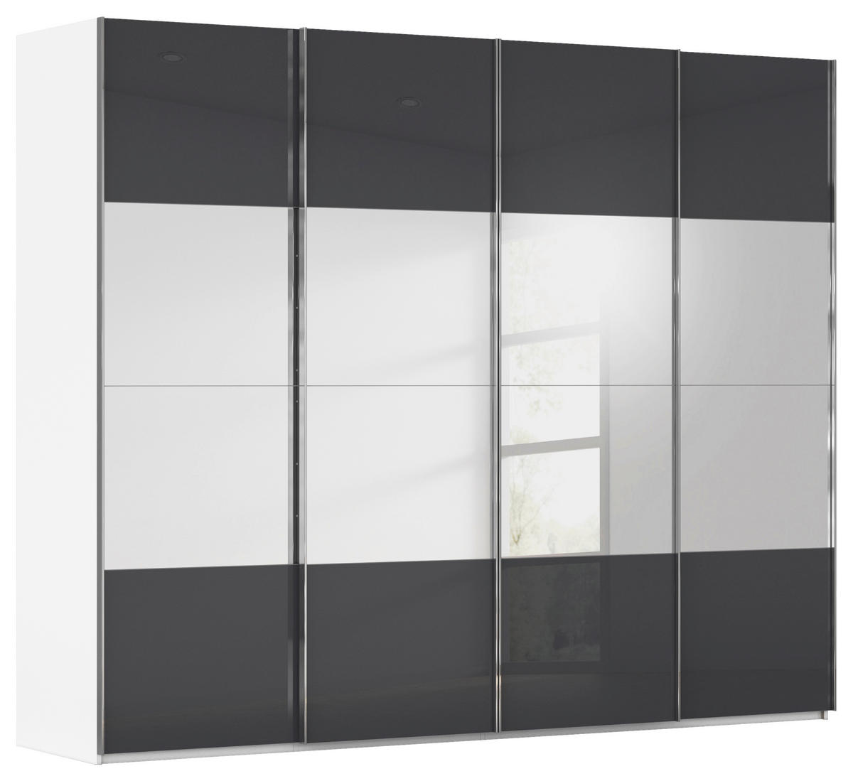 SCHWEBETÜRENSCHRANK  in Schwarz, Weiß  - Chromfarben/Schwarz, Design, Glas/Holzwerkstoff (271/223/68cm) - Novel