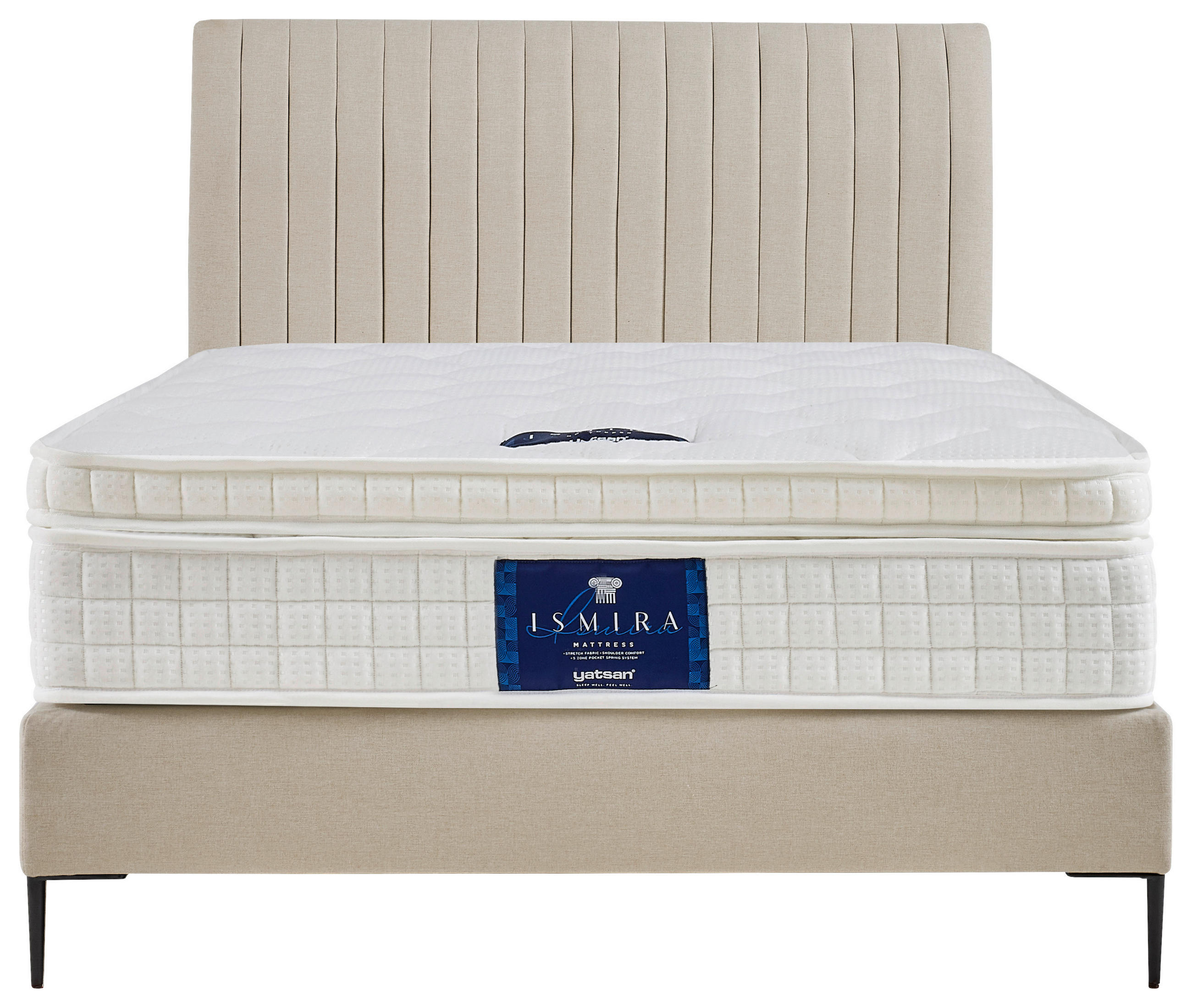 Thumbnail - Mid.you Boxspringbett Essentials,Creme, Textil, Struktur, H2, Höhe ca. 21 cm, 120x200 cm, ISO 9001, DIN EN ISO 14001, Oe...