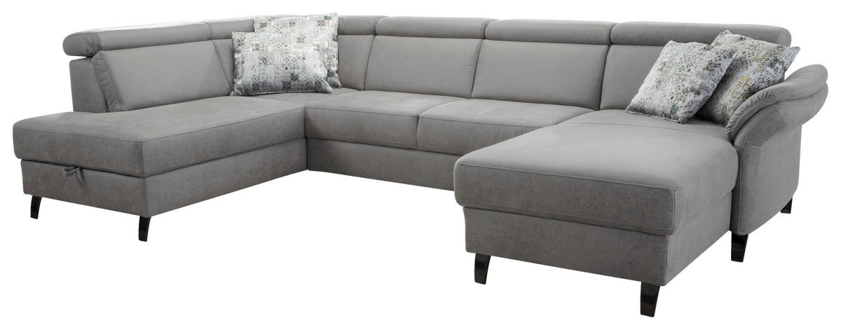 WOHNLANDSCHAFT Hellgrau Mikrofaser  - Hellgrau/Schwarz, KONVENTIONELL, Textil/Metall (193/317/165cm) - Sit & More