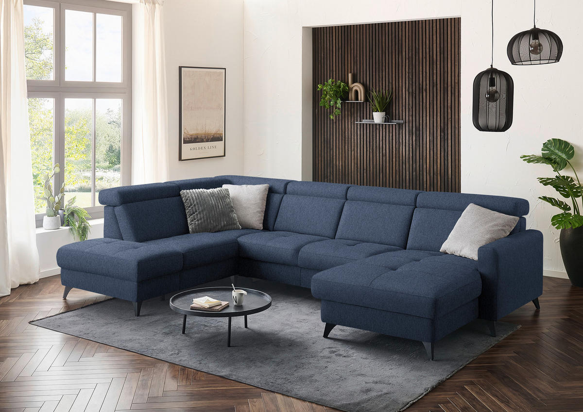WOHNLANDSCHAFT Flachgewebe Dunkelblau  - Schwarz/Dunkelblau, Konventionell, Textil/Metall (215/333/174cm) - Beldomo System