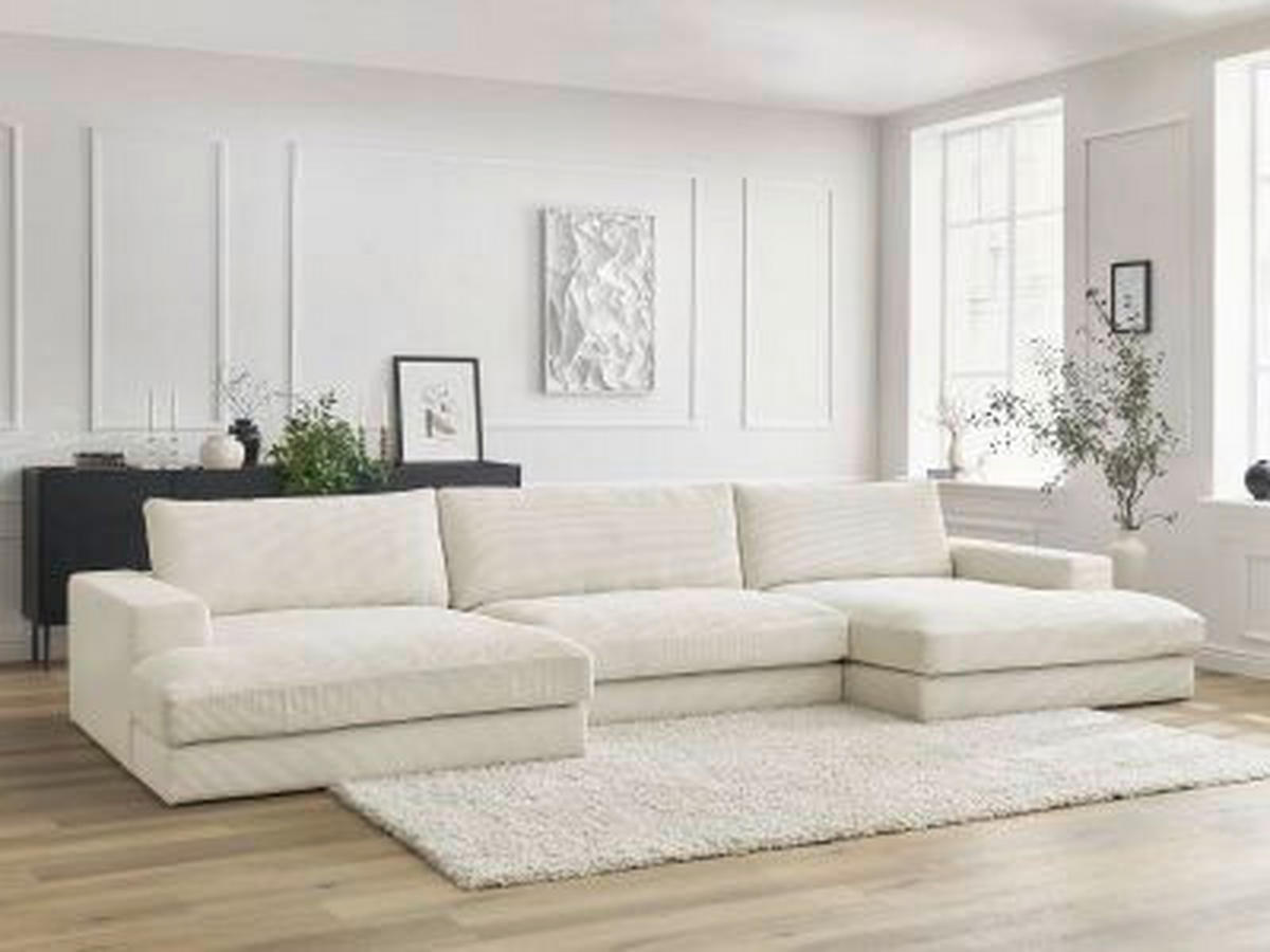 WOHNLANDSCHAFT LEONARD Beige Cord  - Beige/Schwarz, MODERN, Kunststoff/Textil (159/349/159cm)