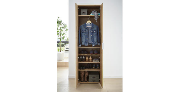 GARDEROBENSCHRANK 59/197/40 cm - Eichefarben/Alufarben, Design, Glas/Holzwerkstoff (59/197/40cm) - Voleo