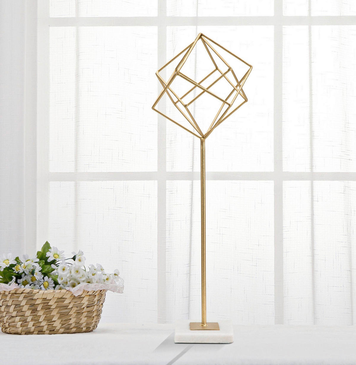 Skulptur Decor Cube - Goldfarben/Weiß, Basics, Stein/Metall (16/52.5/18cm)