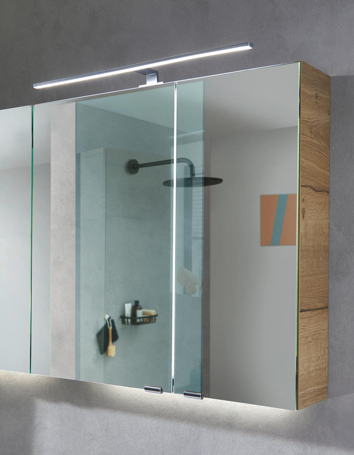 SPIEGELSCHRANK 150,4/70/16 cm  - Chromfarben/Eichefarben, KONVENTIONELL, Glas/Holzwerkstoff (150,4/70/16cm) - Sadena