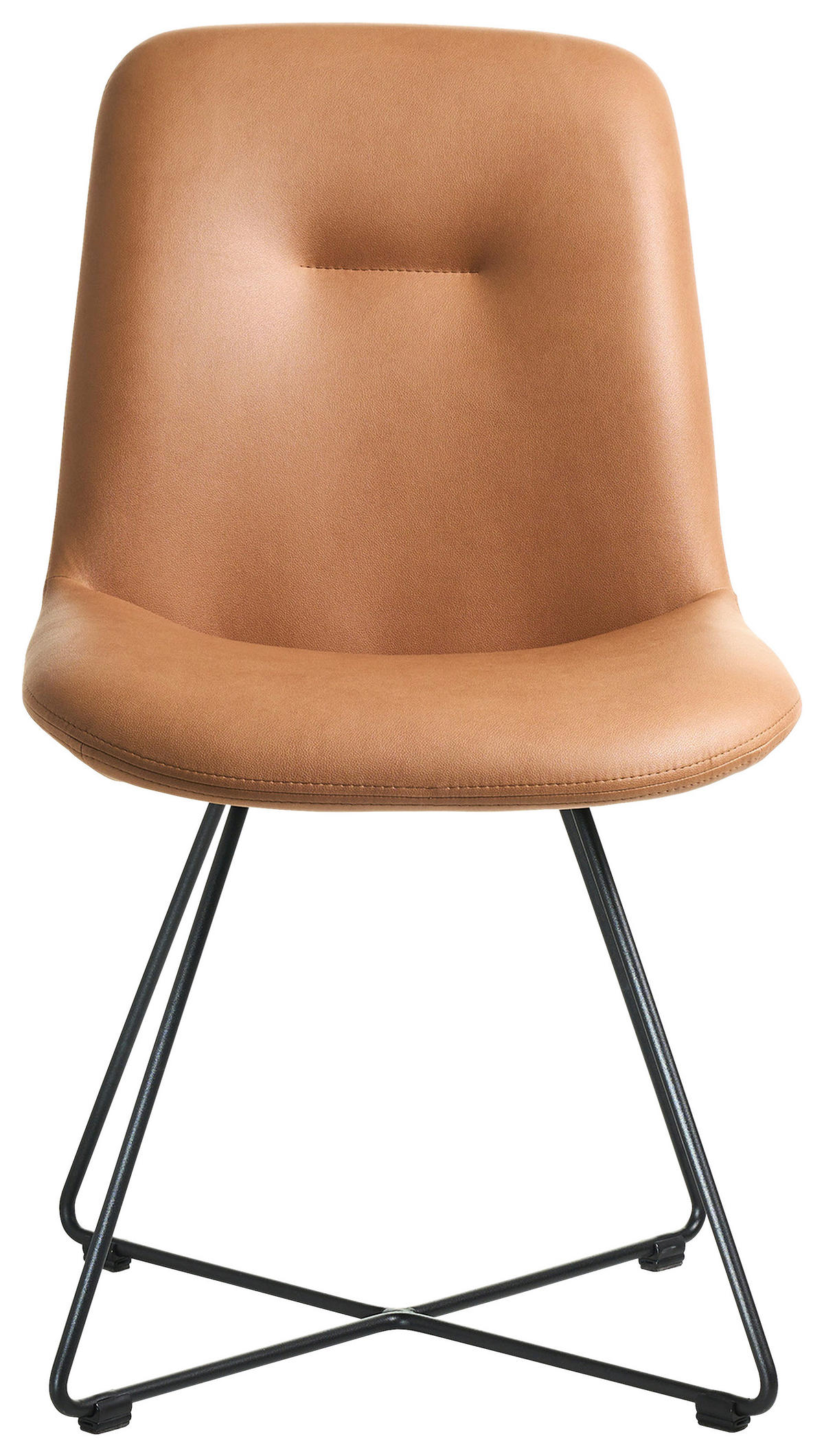 STUHL  in Edelstahl Lederlook (vegan) Metall, Textil  - Cognac/Schwarz, Basics, Textil/Metall (51/89/61cm) - Celina Home