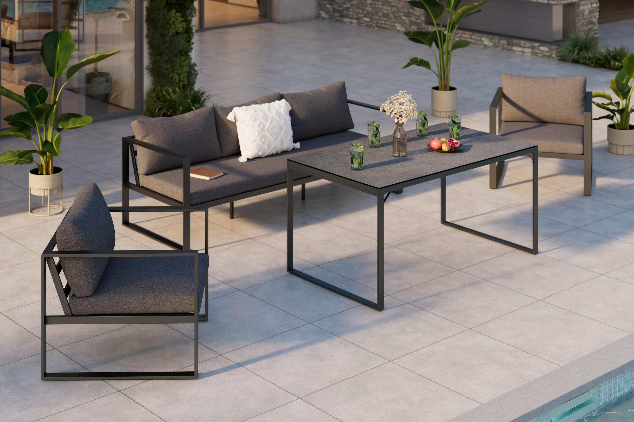 GARTENTISCH 140/69/80 cm Metall, Glas Anthrazit rechteckig  - Anthrazit, MODERN, Glas/Metall (140/69/80cm) - Ambia Garden