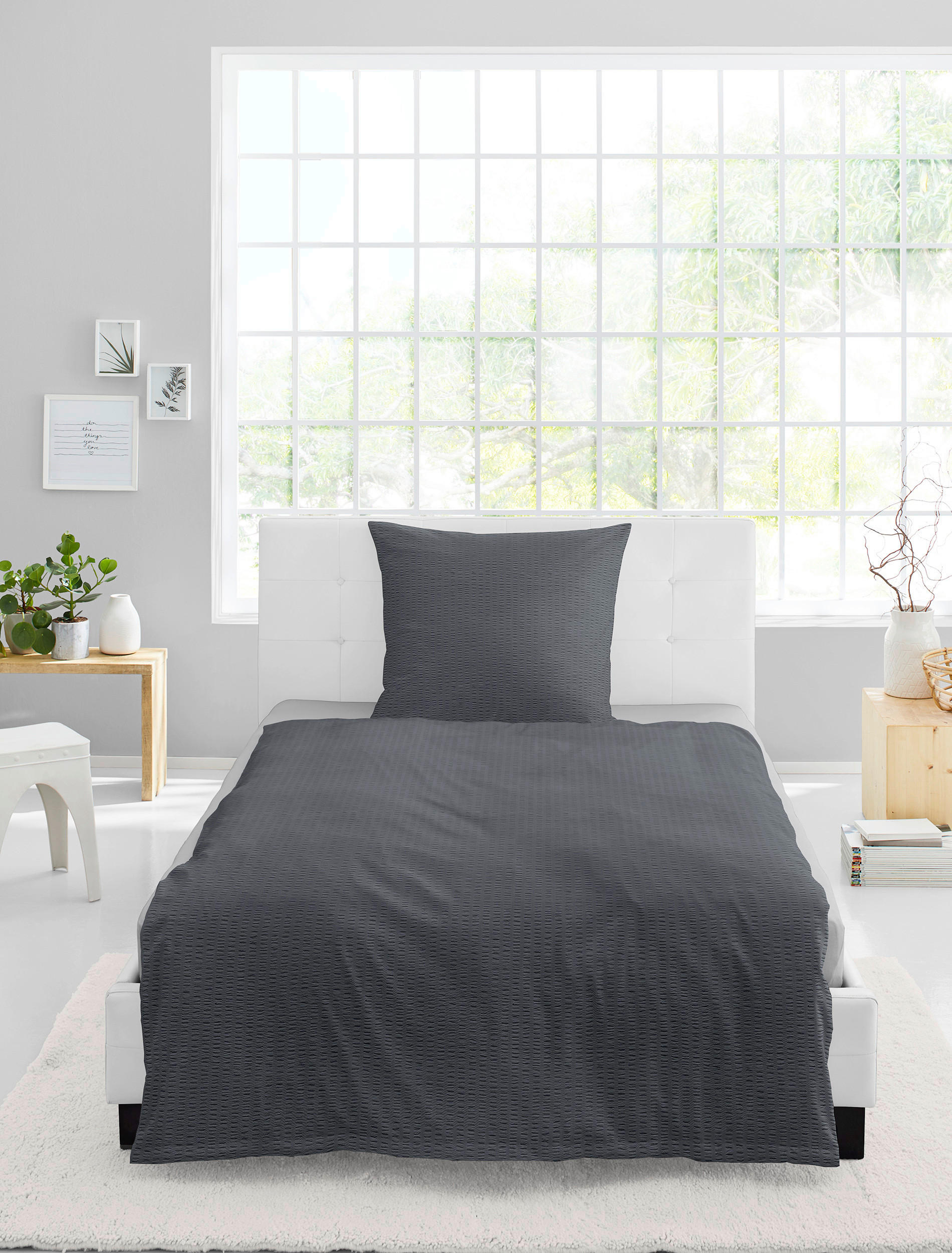 BETTWÄSCHE Seersucker 240/220 cm  - Dunkelgrau, Basics, Textil (240/220cm) - Bierbaum