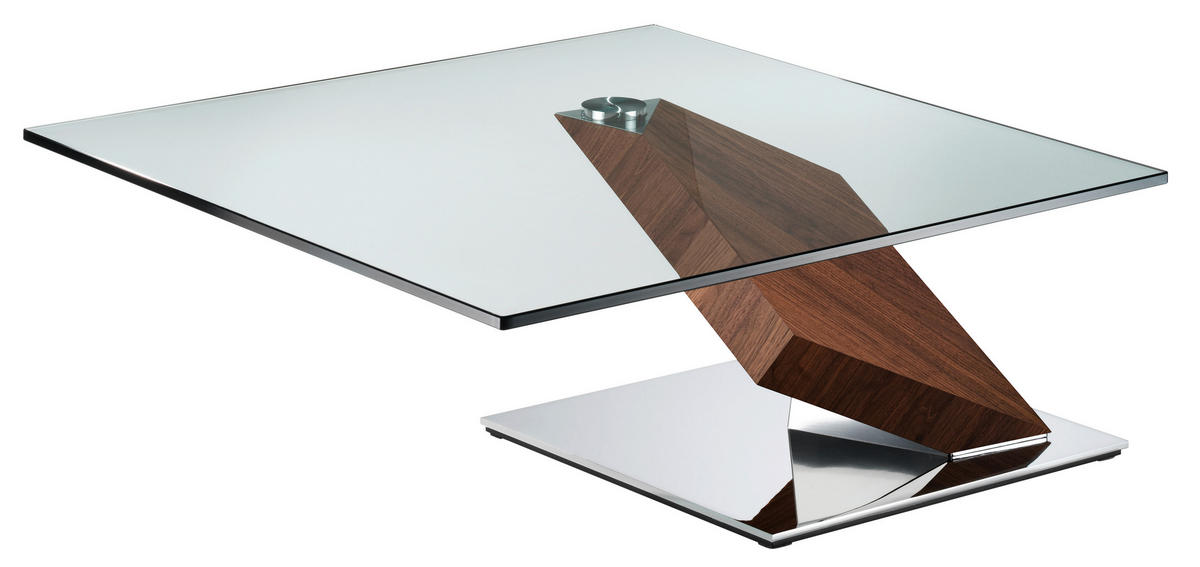 COUCHTISCH in Holz, Metall, Glas 95/95/41 cm  - Design, Glas/Holz (95/95/41cm) - Bacher