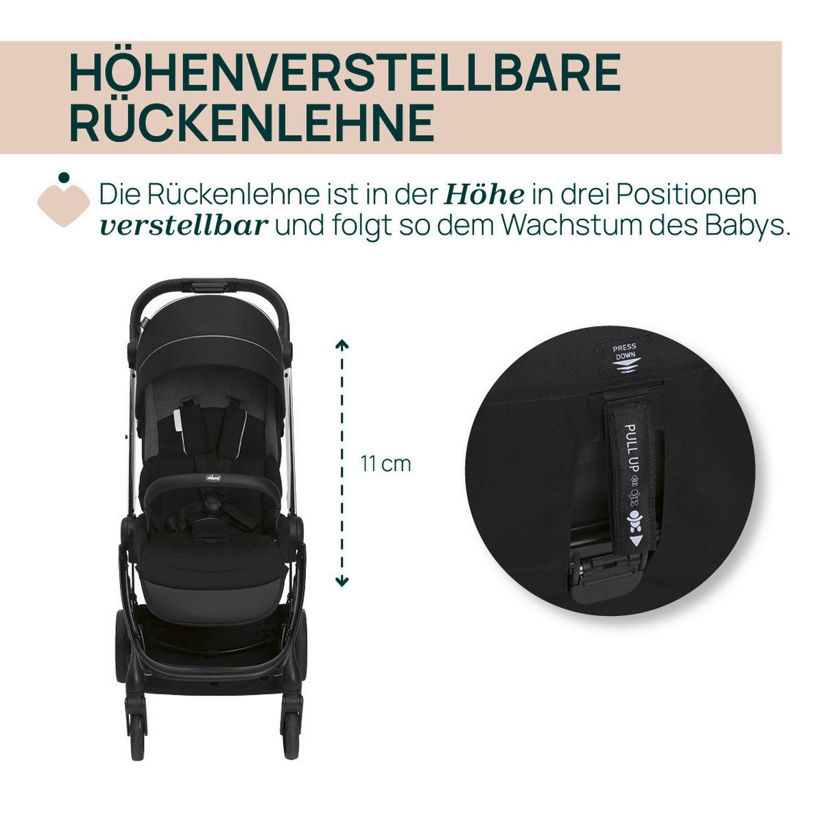 BUGGY One4ever Lounge  - Schwarz, Basics, Textil/Metall (51/99-109/78cm) - Chicco