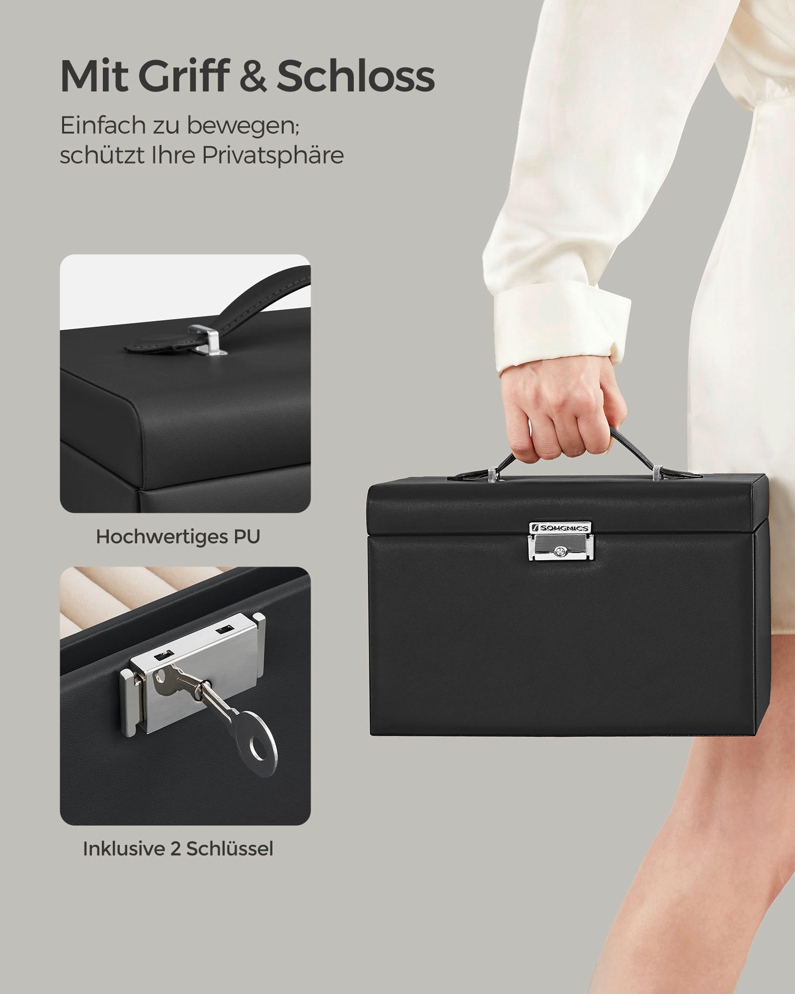 SCHMUCKKÄSTCHEN - Schwarz, LIFESTYLE, Leder/Holzwerkstoff (26/17,4/18,2cm)