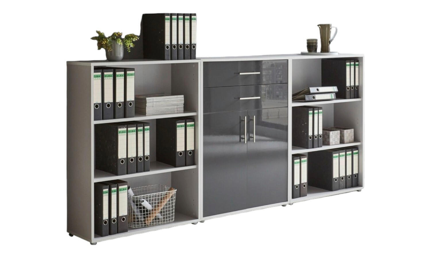 Mid.you Aktenschrank Grau, Anthrazit Hochglanz 253.2x113.6x33 cm