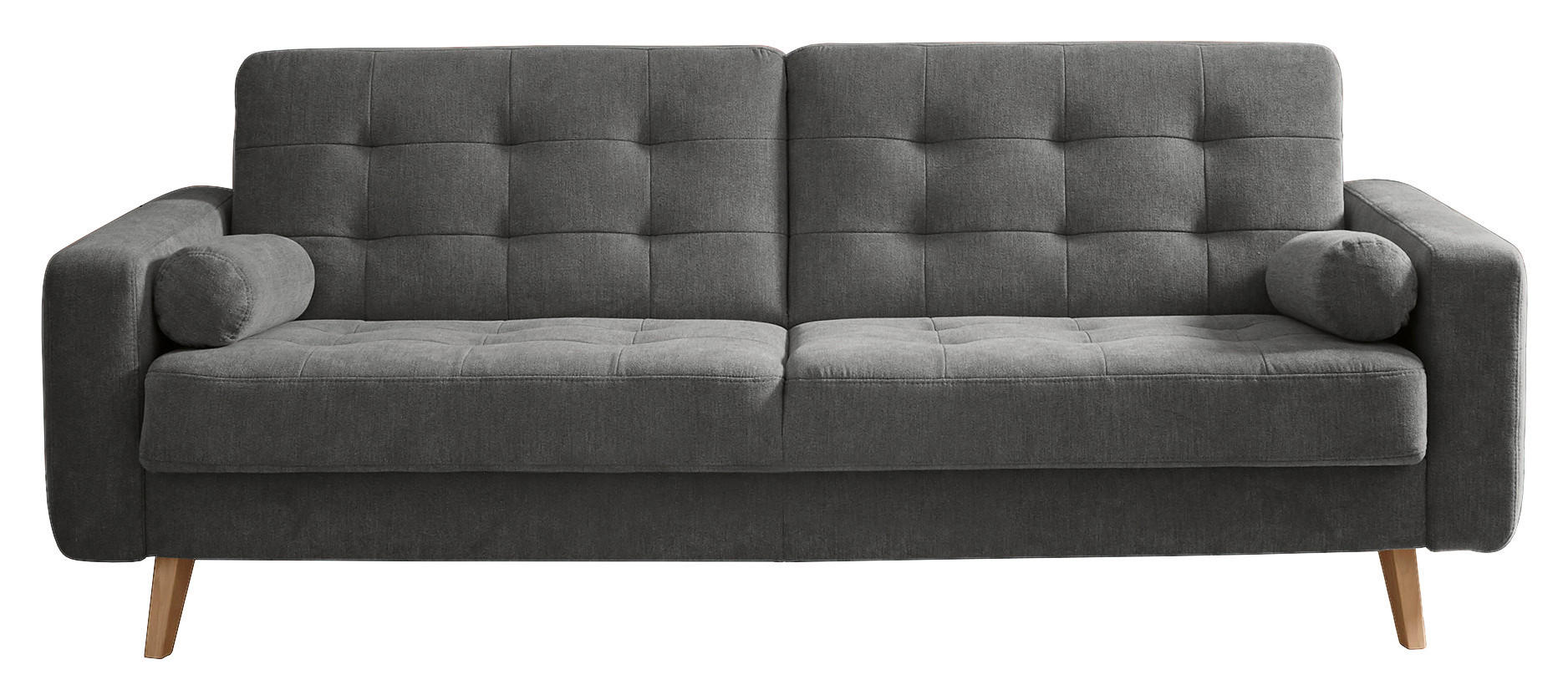 SCHLAFSOFA  mit Mikrovelours Grau  - Schlammfarben/Eichefarben, MODERN, Holz/Textil (222/86/90cm) - MID.YOU