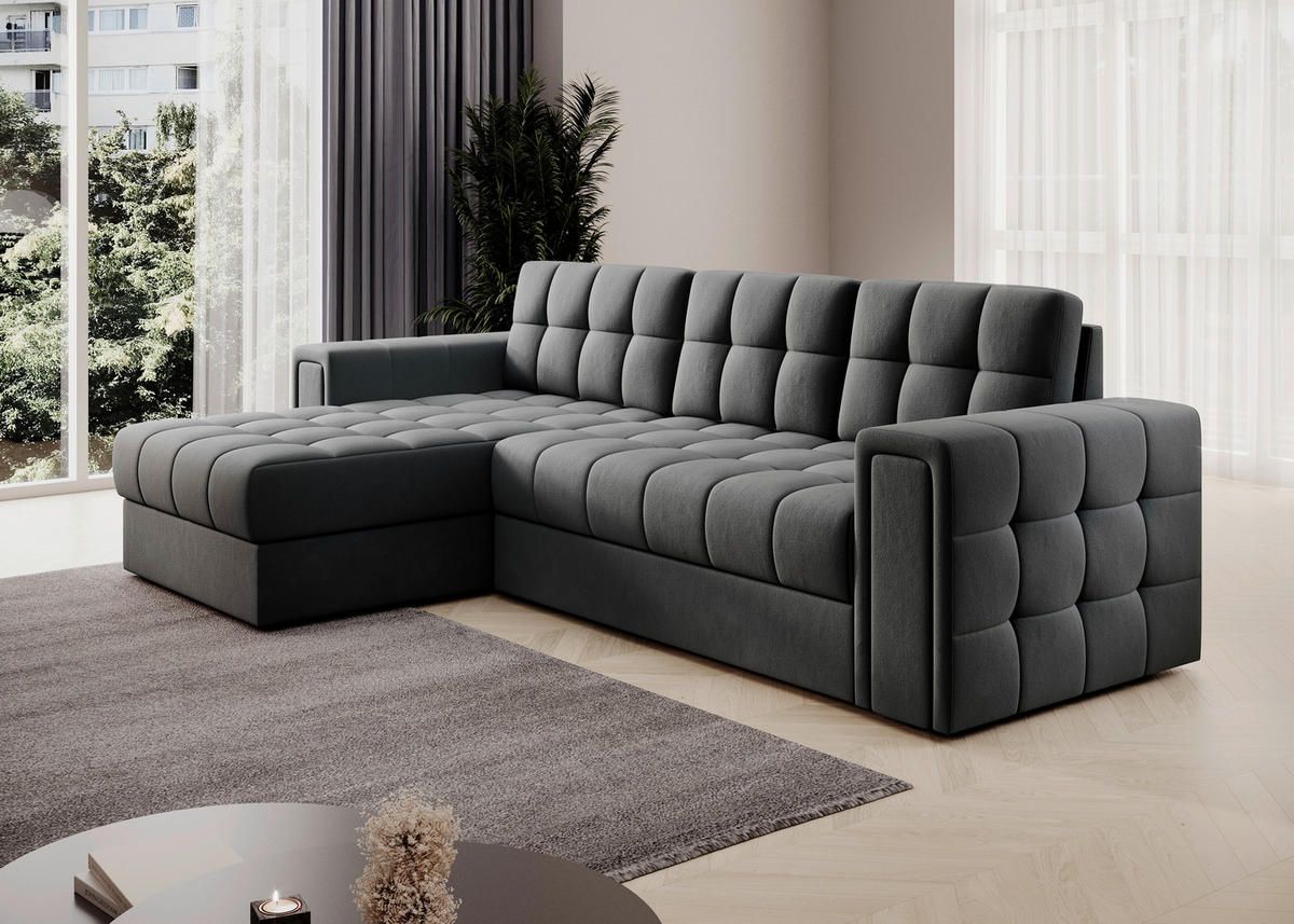 ECKSOFA Plüsch Dunkelgrau  - Dunkelgrau, Design, Kunststoff/Textil (260/150cm) - MID.YOU