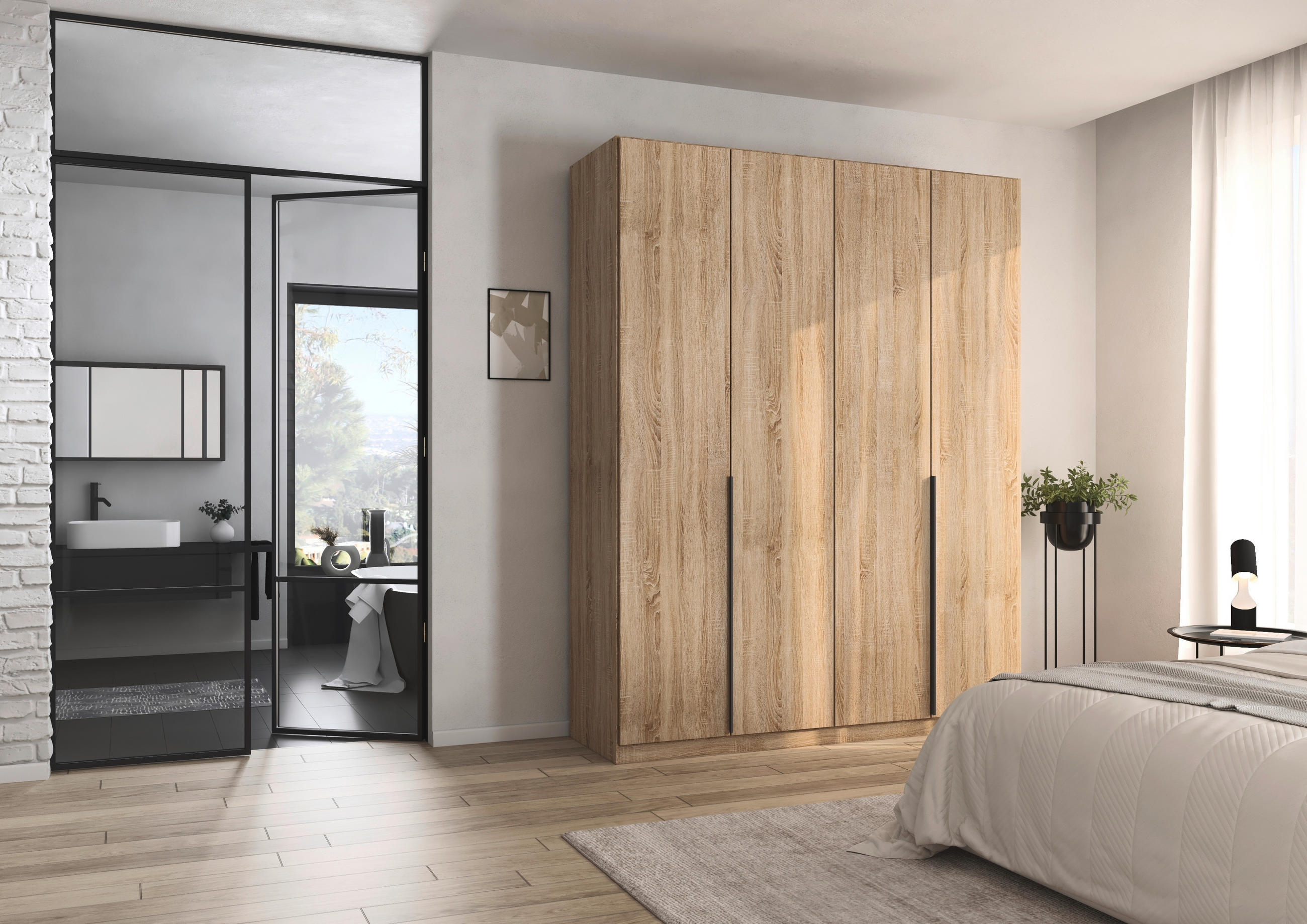 DREHTÜRENSCHRANK Sonoma Eiche  - Grau/Sonoma Eiche, Modern, Holzwerkstoff/Metall (181/229/54cm) - Rauch Möbel