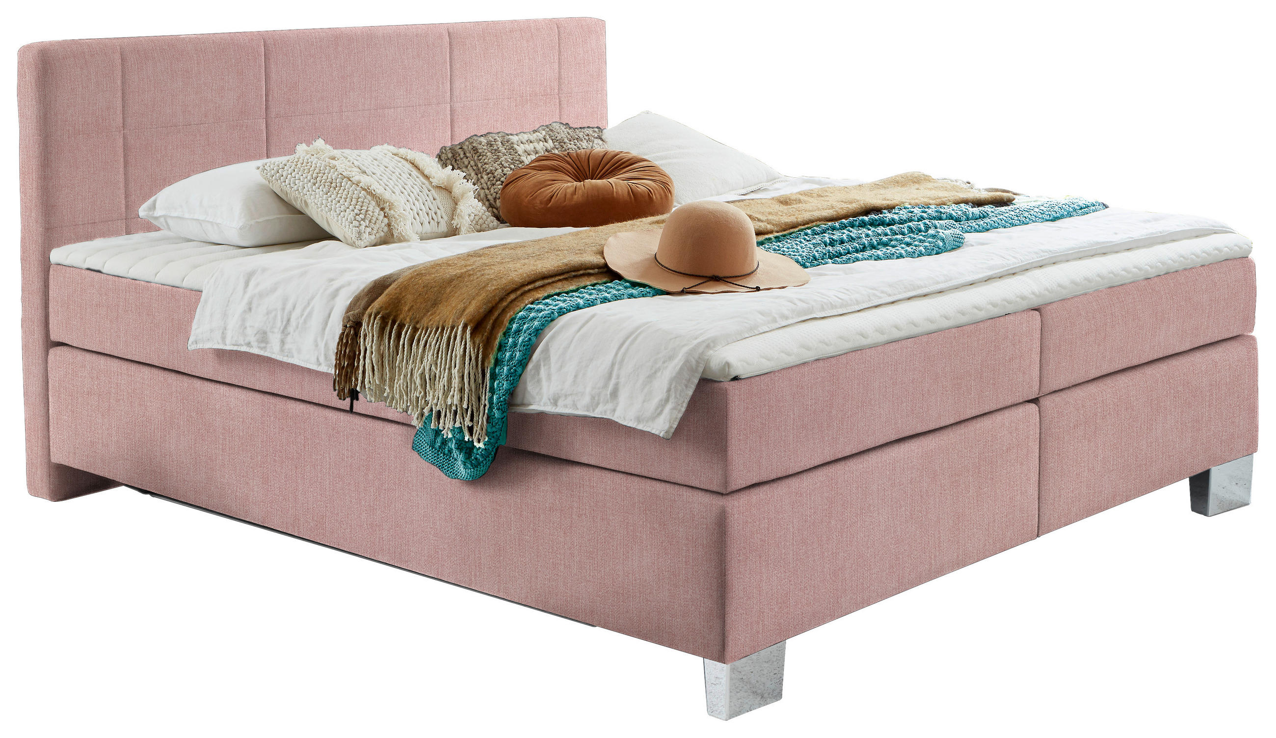 BOXSPRINGBETT 160/200 cm  in Rosa  - Chromfarben/Rosa, Konventionell, Kunststoff/Textil (160/200cm) - Hom`in
