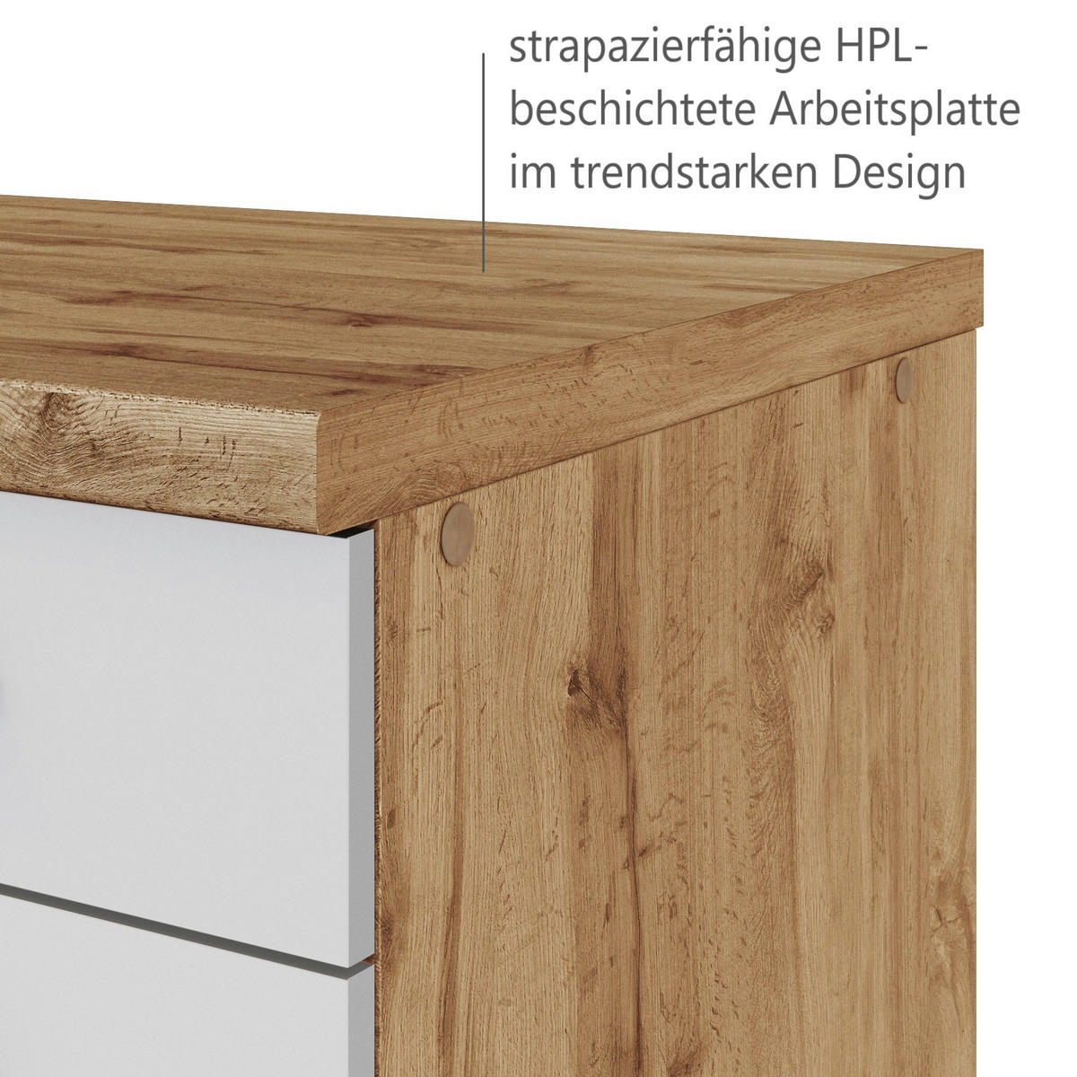 KÜCHENBLOCK 300 cm   Weiss, Eiche Wotan  - Weiss/Eiche Wotan, Design, Holzwerkstoff/Metall (300cm) - Held