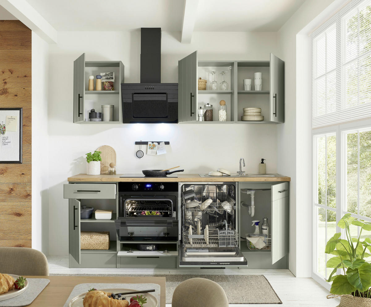 KÜCHENBLOCK 220 cm   in Wildeiche, Schilfgrün  - Schilfgrün/Wildeiche, Trend, Holzwerkstoff/Metall (220cm) - Respekta