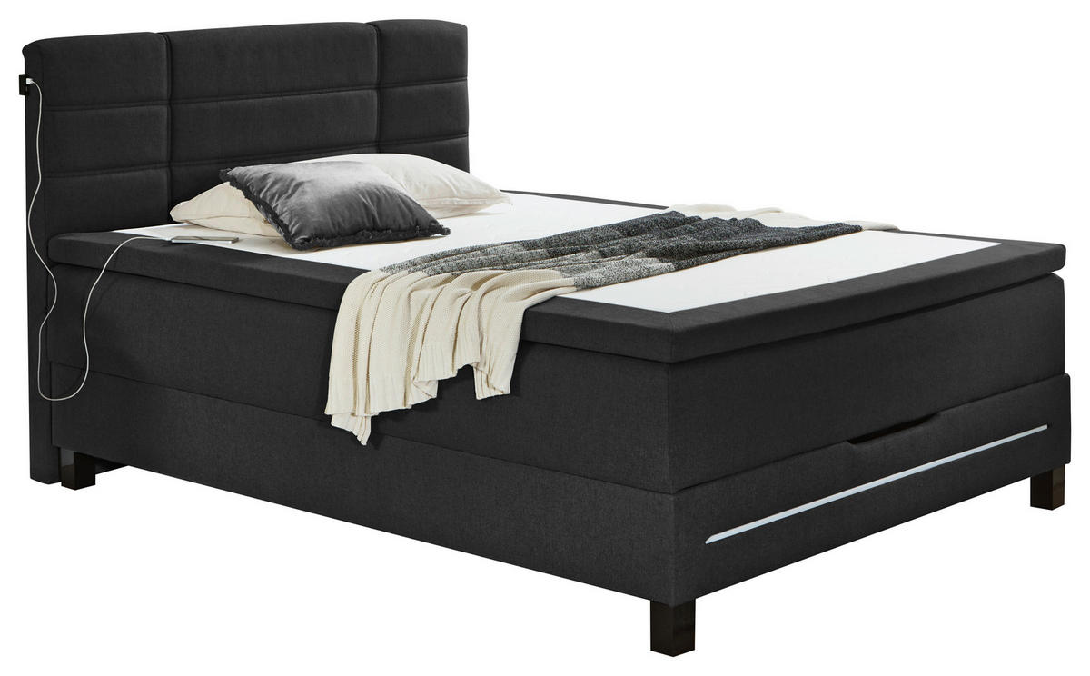 BOXSPRINGBETT 140/200 cm  in Anthrazit  - Anthrazit/Schwarz, Konventionell, Holzwerkstoff/Kunststoff (140/200cm) - Carryhome