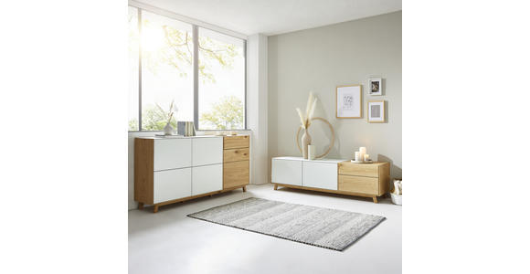LOWBOARD Wildeiche furniert Weiß, Eichefarben - Eichefarben/Weiß, Design, Glas/Holz (185/54/50cm) - Dieter Knoll