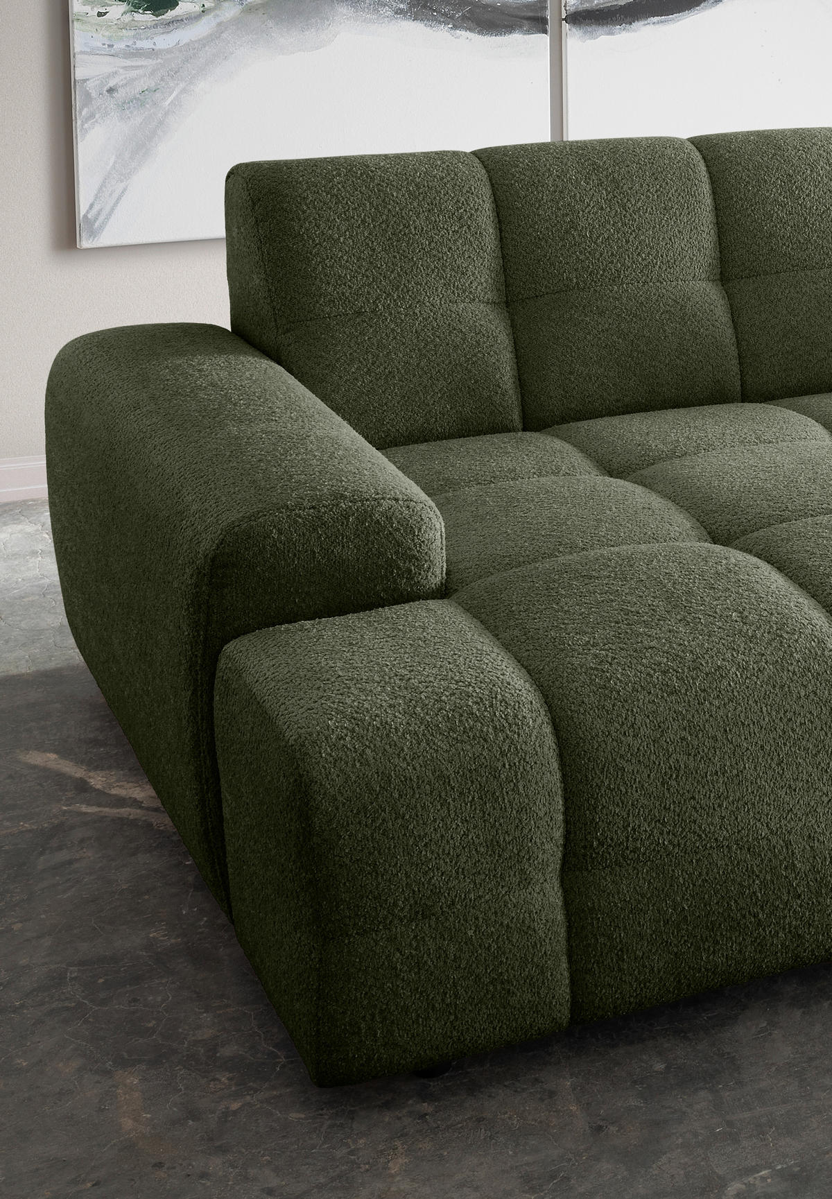 BIGSOFA in Bouclé Waldgrün  - Waldgrün/Schwarz, MODERN, Kunststoff/Textil (304/87/155cm) - Livetastic