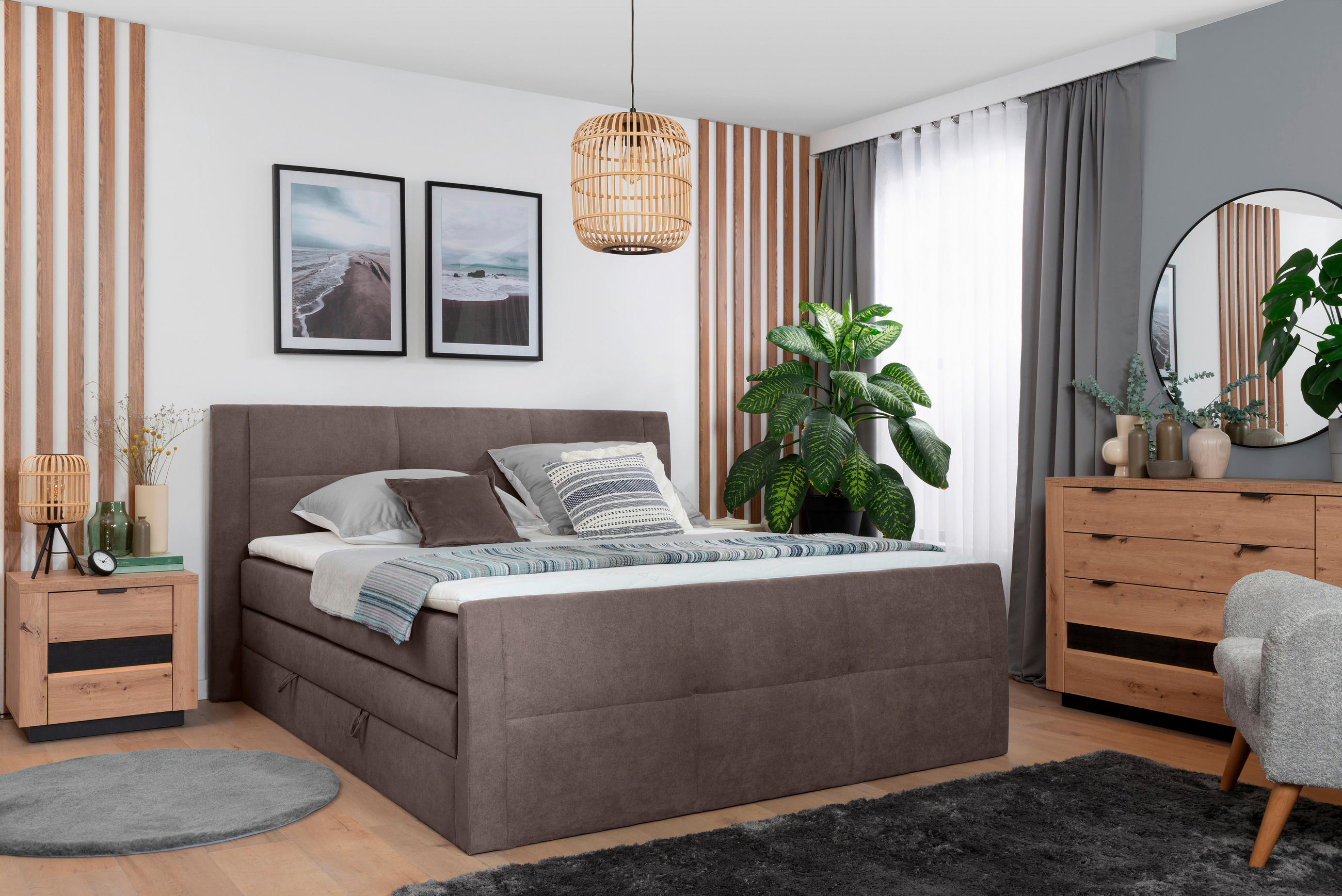 BOXSPRINGBETT 180/200 cm  in Taupe  - Taupe/Schwarz, KONVENTIONELL, Kunststoff/Textil (180/200cm) - Boxxx