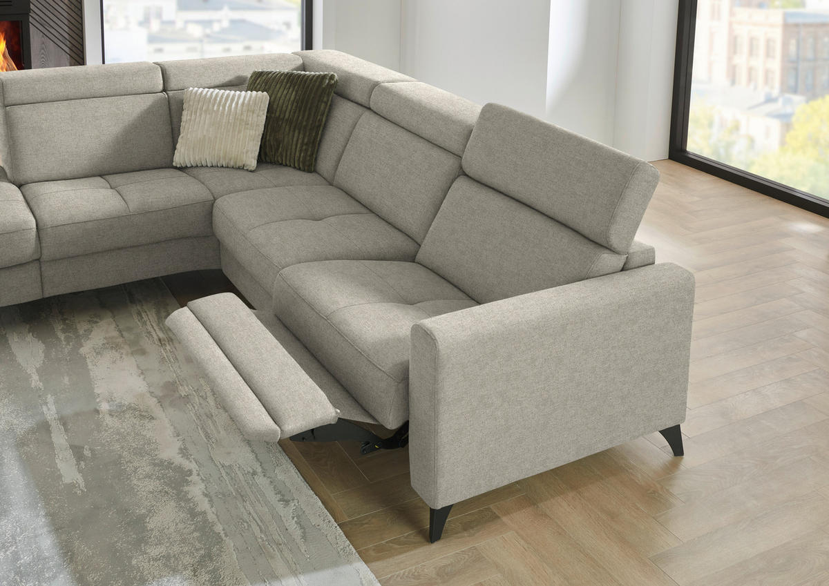 ECKSOFA Flachgewebe Ecru  - Ecru/Schwarz, Konventionell, Textil/Metall (214/276cm) - Beldomo System