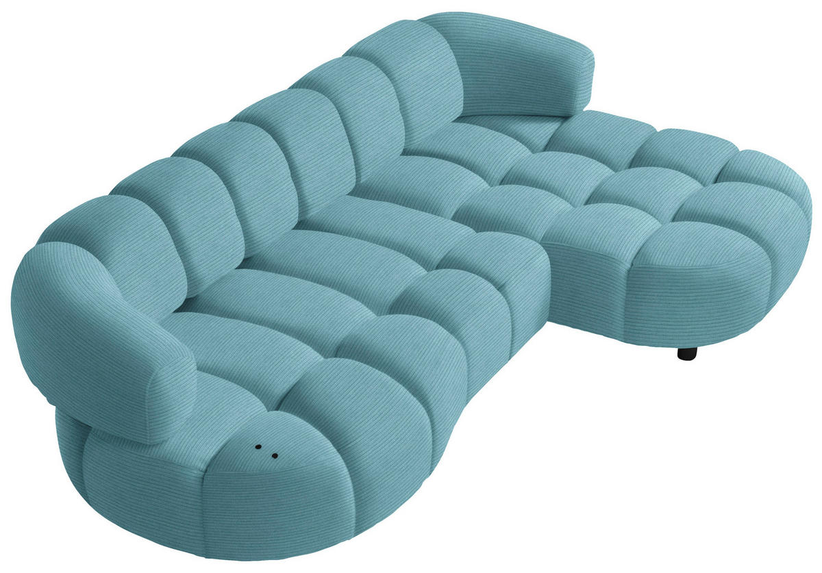 ECKSOFA in Cord, Velours Hellblau  - Schwarz/Hellblau, Design, Holz/Textil (284/183cm) - Welnova