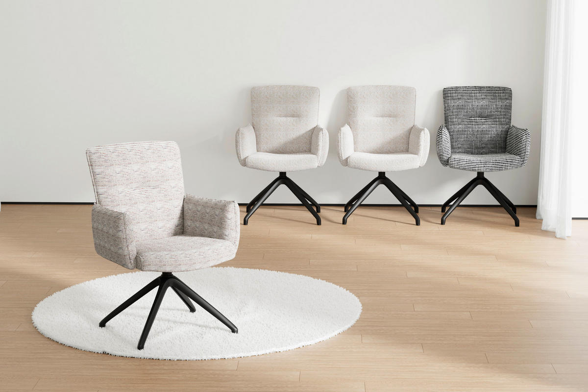 ARMLEHNSTUHL  Sitzfläche 360° drehbar, inklusive Armlehnen, automatische Rückholfunktion Webstoff  - Taupe/Schwarz, Design, Textil/Metall (65/91/65cm) - Novel