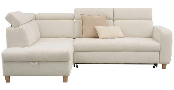ECKSOFA inkl. Funktionen Weiß Samt - Weiß, Natur, Holz/Textil (206/261cm) - Venda
