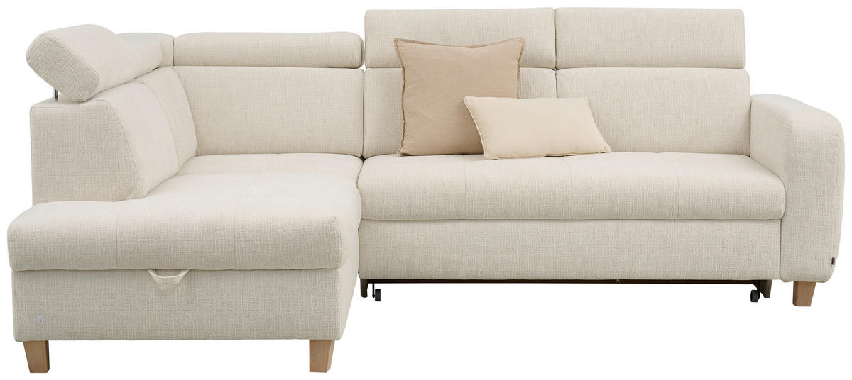 ECKSOFA in Samt Weiß  - Weiß, Natur, Holz/Textil (206/261cm) - Venda