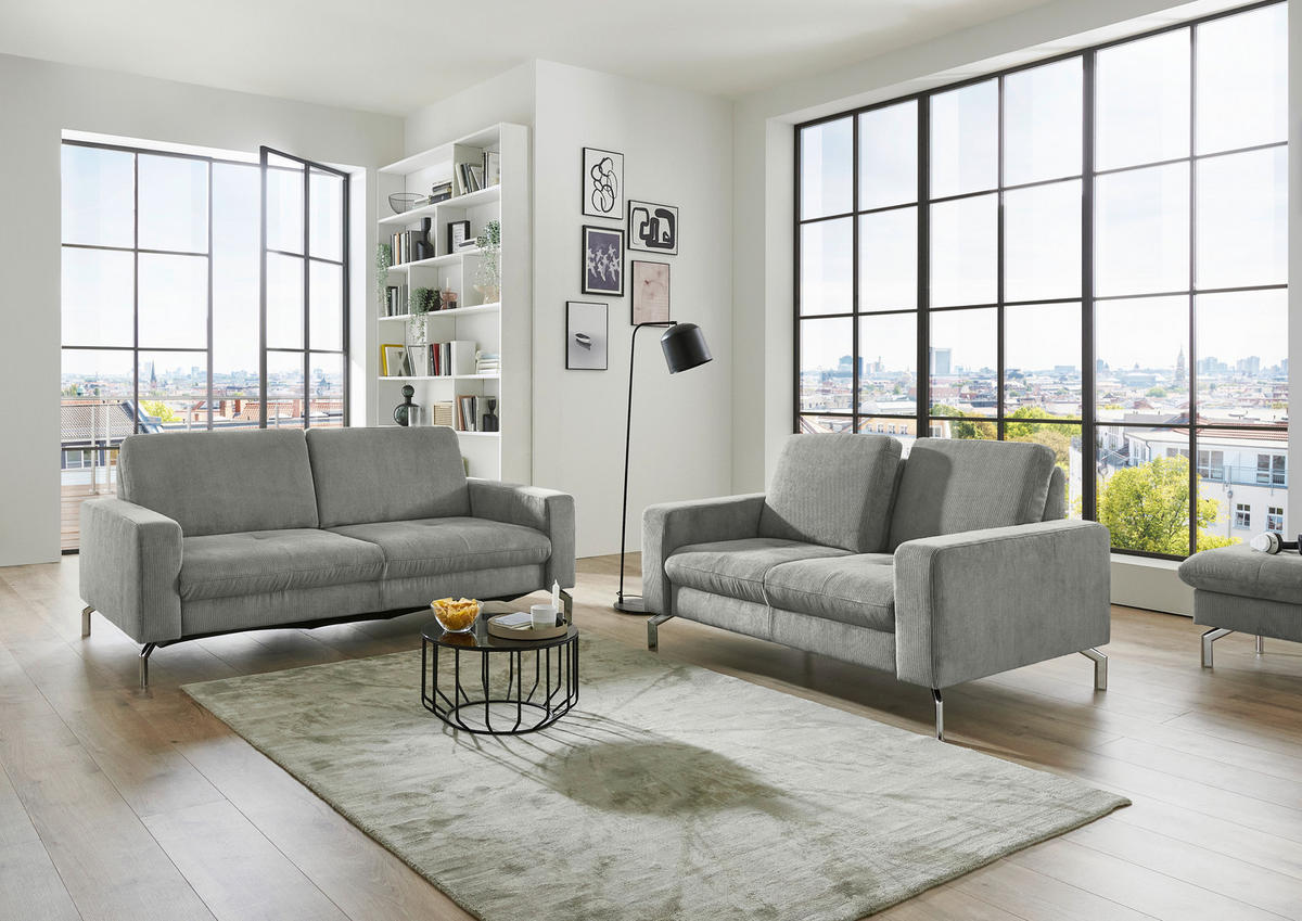 2-SITZER-SOFA  in Feincord Silberfarben  - Chromfarben/Silberfarben, Design, Textil/Metall (142/87/105cm) - Beldomo Style