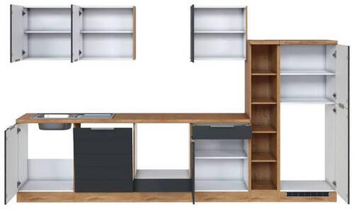 KÜCHENLEERBLOCK 330 cm   in Grau, Eiche Wotan  - Eiche Wotan/Grau, Design, Holzwerkstoff/Metall (330cm) - Held