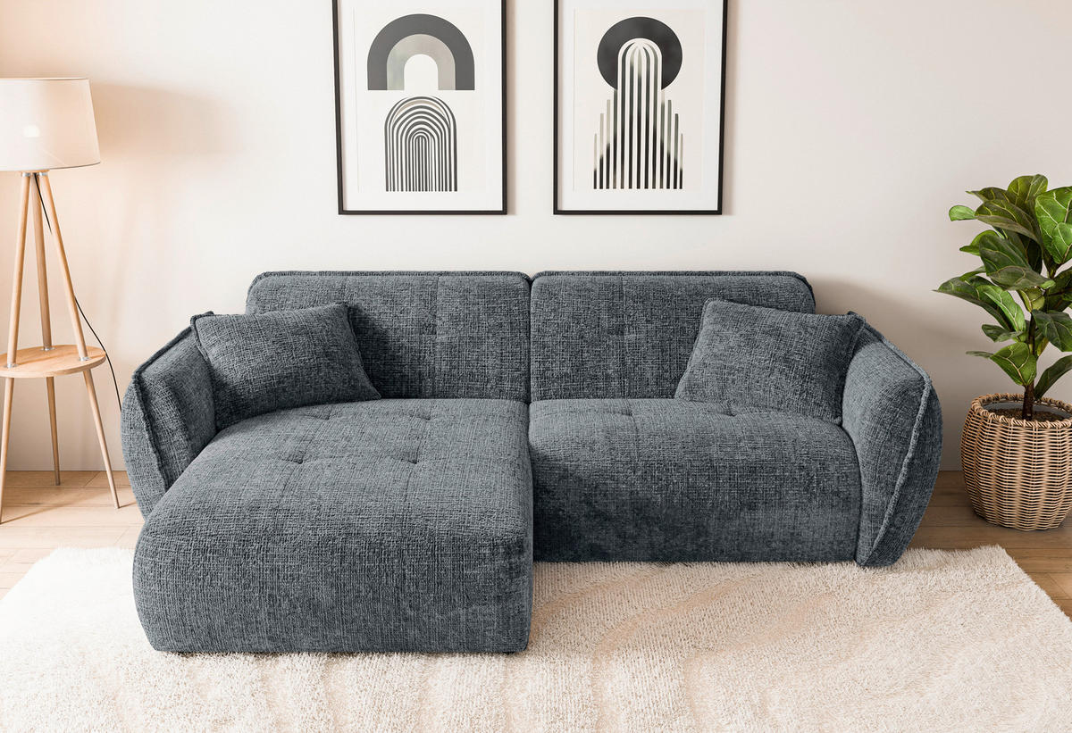 ECKSOFA Nelia Dunkelgrau Chenille  - Dunkelgrau/Schwarz, Design, Kunststoff/Textil (155/252cm) - P & B
