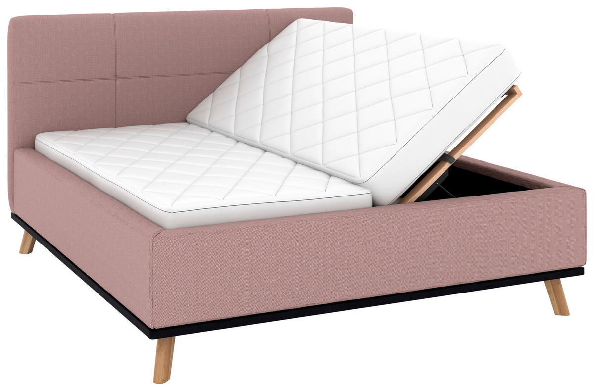 POLSTERBETT Matratze, Lattenrost, Bettkasten 180/200 cm  in Altrosa  - Eichefarben/Altrosa, Design, Holz/Textil (180/200cm) - Musterring