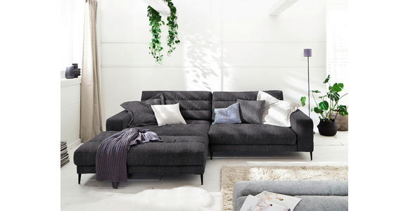ECKSOFA in Flachgewebe Grau 207/296 cm - Schwarz/Grau, Design, Textil/Metall (207/296cm) - Dieter Knoll