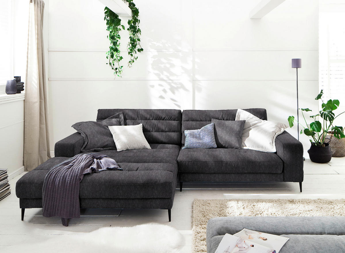 ECKSOFA in Flachgewebe Grau  - Schwarz/Grau, Design, Textil/Metall (207/296cm) - Dieter Knoll