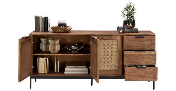 SIDEBOARD Wiener Geflecht in 170/75/40 cm - Schwarz/Akaziefarben, LIFESTYLE, Holz/Metall (170/75/40cm) - Landscape