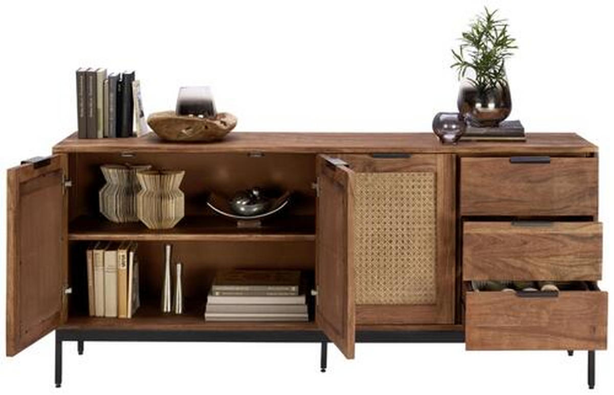 SIDEBOARD Wiener Geflecht  in 170/75/40 cm  - Schwarz/Akaziefarben, LIFESTYLE, Holz/Metall (170/75/40cm) - Landscape