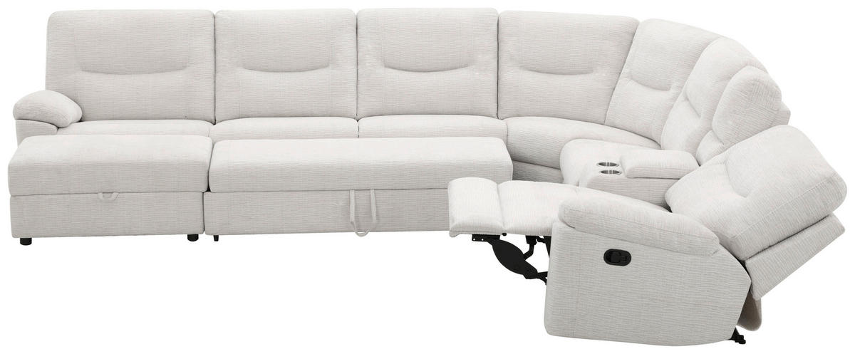 ECKSOFA Weiß Leinenoptik  - Schwarz/Weiß, KONVENTIONELL, Holz/Kunststoff (286/101/338cm) - Livetastic