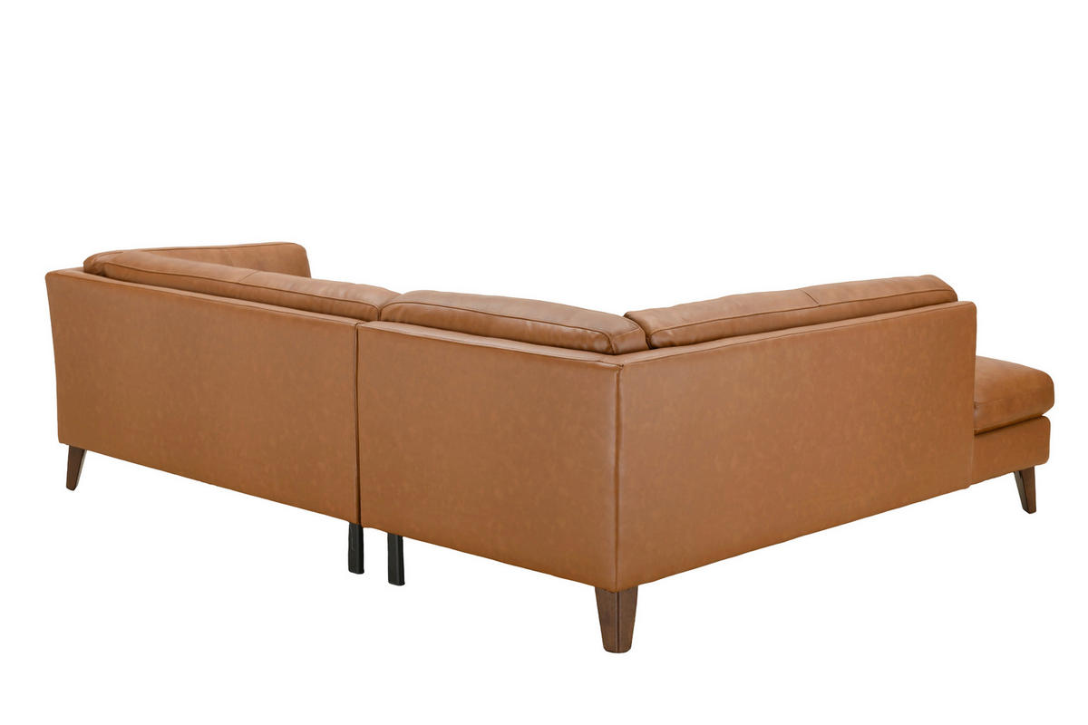ECKSOFA SERA Cognac Echtleder Lederlook  - Cognac/Dunkelbraun, Design, Leder/Holz (194/235cm) - Livetastic