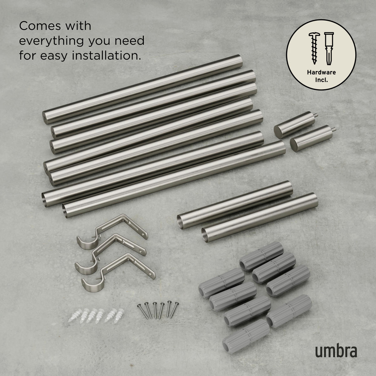 VORHANGSTANGENSET  168-325 cm  - Nickelfarben, KONVENTIONELL, Kunststoff/Metall (168-325cm) - Umbra