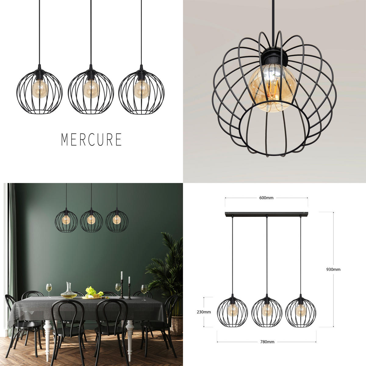 HÄNGELEUCHTE MERCURE 78/23/93 cm   - Schwarz, KONVENTIONELL, Metall (78/23/93cm)