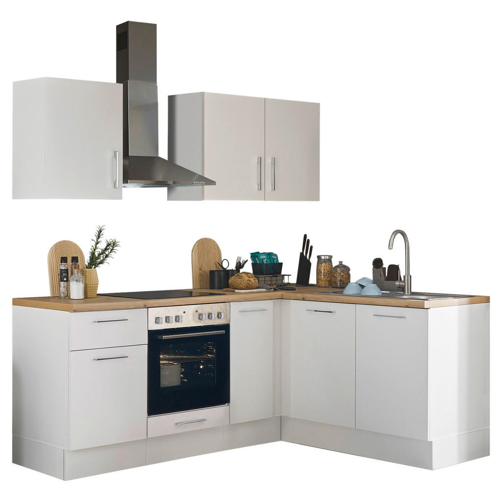 Thumbnail - Mid.you Eckküche, Weiß, Eiche Artisan, Metall, 1 Schubladen, seitenverkehrt montierbar, L-Form, nur wie online abgebilde...