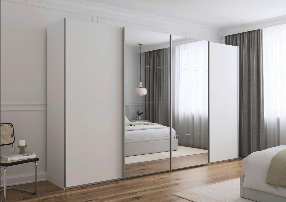 SCHWEBETÜRENSCHRANK 360/223/68 cm 4-türig Weiß  - Alufarben/Weiß, Basics, Glas/Holzwerkstoff (360/223/68cm) - Novel